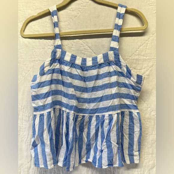 LOFT Striped Linen Babydoll Blouse, Size Small - Picture 2 of 5